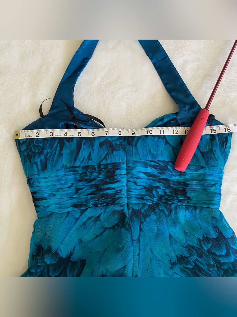 Vintage Laundry by Shelli Segal 100% Silk Blue & Black Watercolor Halter Dress 4 - Picture 13 of 14